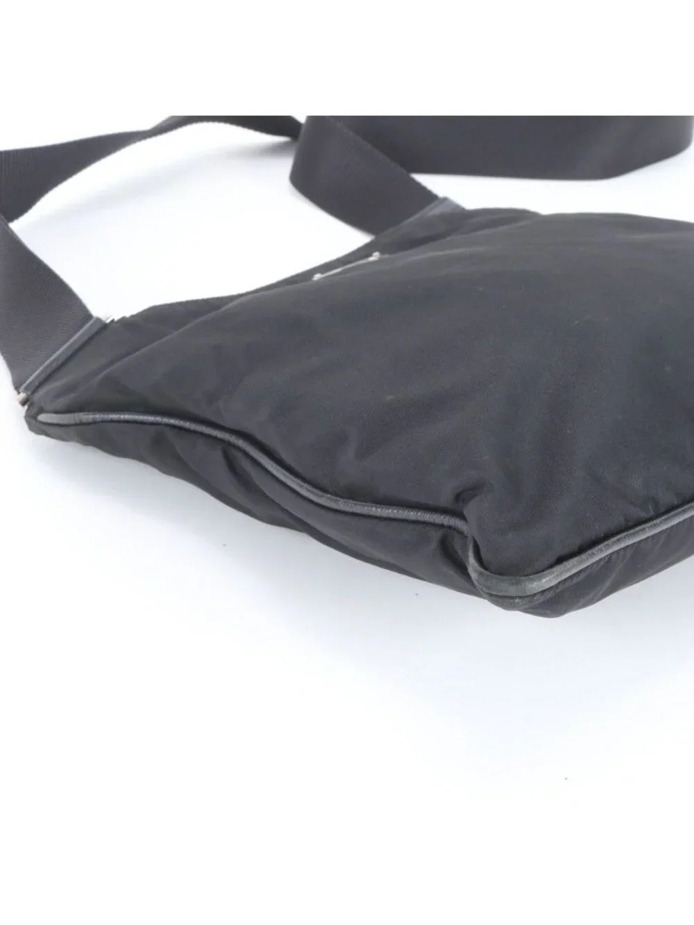 Prada Tessuto Nylon Triangle Logo Leather Shoulder Bag Crossbody Black - Picture 5 of 7